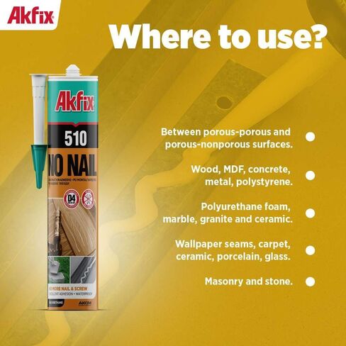 Akfix 510 Flexible Construction Adhesive - Polyurethane Sealant for Floor, Wood, Ceramic, Tile, Granite, Concrete, Rubber, FRP Metal | Power Grab Waterproof Adhesive for DIY&Construction - 10.4 Oz in Saudi Arabia