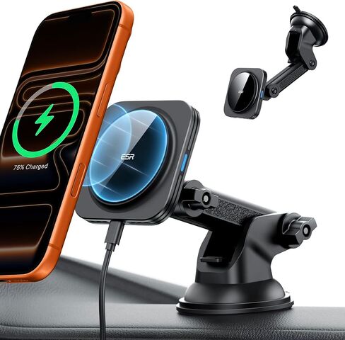 ESR HaloLock Dashboard Magnetic Wireless Charger, Compatible with MagSafe Car Charger, Windshield Car Mount Compatible with iPhone 14/14 Plus/14 Pro/14 Pro Max and 13/12 Series, Black in Saudi Arabia
