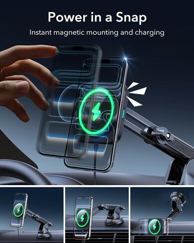 ESR HaloLock Dashboard Magnetic Wireless Charger, Compatible with MagSafe Car Charger, Windshield Car Mount Compatible with iPhone 14/14 Plus/14 Pro/14 Pro Max and 13/12 Series, Black in Saudi Arabia