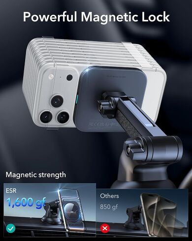 ESR HaloLock Dashboard Magnetic Wireless Charger, Compatible with MagSafe Car Charger, Windshield Car Mount Compatible with iPhone 14/14 Plus/14 Pro/14 Pro Max and 13/12 Series, Black in Saudi Arabia
