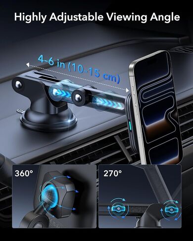 ESR HaloLock Dashboard Magnetic Wireless Charger, Compatible with MagSafe Car Charger, Windshield Car Mount Compatible with iPhone 14/14 Plus/14 Pro/14 Pro Max and 13/12 Series, Black in Saudi Arabia