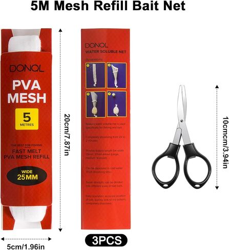 DONQL 5M PVA شبكة صيد سمك الشبوط مع مقص، 3 قطع أكياس PVA صيد سمك الشبوط، 45 بوصة أكياس شبكية قابلة للذوبان في الماء قابلة لإعادة الملء in Kuwait