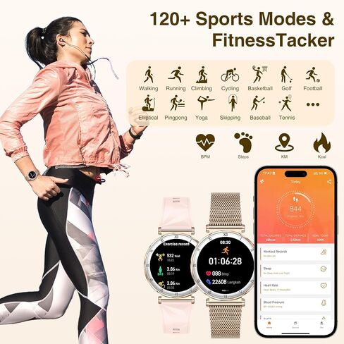 Smart Watches for Women (Answer/Make Calls),1.19" AMOLED Slim Smartwatch with Heart Rate/Sleep Monitor,120+ Sport Modes Fitness Tracker with Bluetooth for iOS/Android Rose Gold,Round in Saudi Arabia