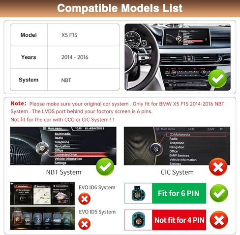 12.3 Inch Car Upgrade Screen Wireless Carplay for BMW X5 F15 2014-2016 with NBT System Support Wireless Android Auto,Bluettoth,Mirrorlink,Siri,GPS,Rear Camera,Original Car Functions in Saudi Arabia