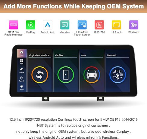 12.3 Inch Car Upgrade Screen Wireless Carplay for BMW X5 F15 2014-2016 with NBT System Support Wireless Android Auto,Bluettoth,Mirrorlink,Siri,GPS,Rear Camera,Original Car Functions in Saudi Arabia