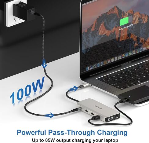 قاعدة توصيل USB C 12 في 1، محول WAVLINK ثلاثي العرض من النوع C مع 2X 4K HDMI ومنفذ 1x 2K VGA، وشحن الكمبيوتر المحمول بقدرة 85 وات، وإيثرنت، وقارئ بطاقات MicroSD وSD in Saudi Arabia