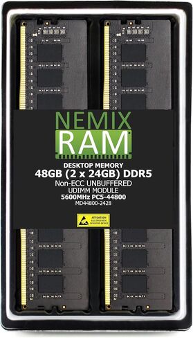 NEMIX RAM 192GB (4X48GB) DDR5 5600MHZ PC5-44800 2Rx8 1.1V CL46 288-PIN Non-ECC Unbuffered UDIMM Desktop PC Memory KIT Compatible with MSI Z890 Gaming Plus WiFi AI PC Gaming Motherboard in Saudi Arabia