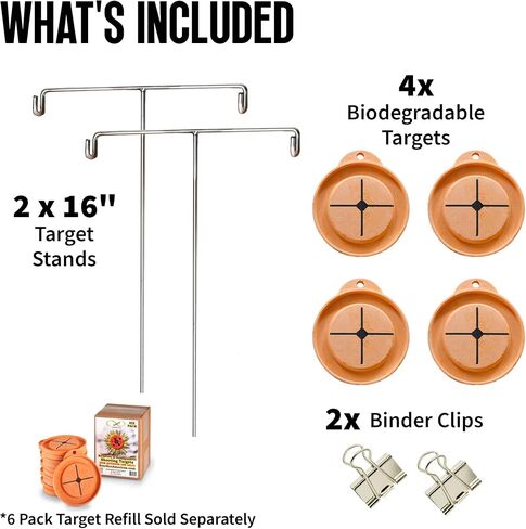 Reactive Shooting Targets - 4 Pack Biodegradable Targets with 2 Stainless Steel Stands | Eco-Friendly Clay Pigeon | Visual Impact, Outdoor Gun Range Accessories, Made in USA in Saudi Arabia