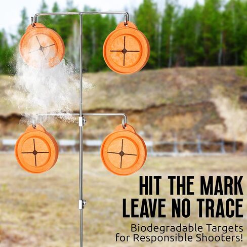 Reactive Shooting Targets - 4 Pack Biodegradable Targets with 2 Stainless Steel Stands | Eco-Friendly Clay Pigeon | Visual Impact, Outdoor Gun Range Accessories, Made in USA in Saudi Arabia