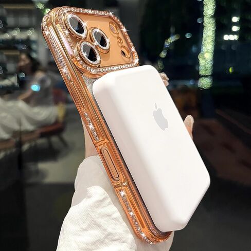Magnetic Glitter Case for iPhone 17 Pro Max 6.9“ [Compatible with MagSafe] [Built-in Lens Protector] Clear Sparkle Diamond Camera Protection Phone Case for 17 Pro Max Women Girls - Cosmic Orange in Saudi Arabia