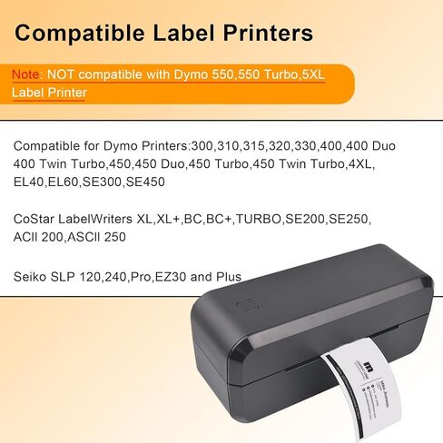 5 لفات متوافقة مع ورق الإيصالات المستمر الأبيض Dymo 30270 (2-1/4 بوصة × 249 قدم) شريط طابعة ملصقات غير لاصق لطابعات LabelWriter 450، 450 Turbo، 4XL، 250 قدم لكل لفة، غير مناسب 550 و5XL in Kuwait