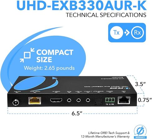 OREI KVM 4K HDMI موسع Balun عبر كابل إيثرنت CAT6/7 واحد 4K، 30 هرتز حتى 130 قدم - 2 منافذ USB 1.1، يدعم لوحة المفاتيح والماوس USB HDMI Loopout in Kuwait