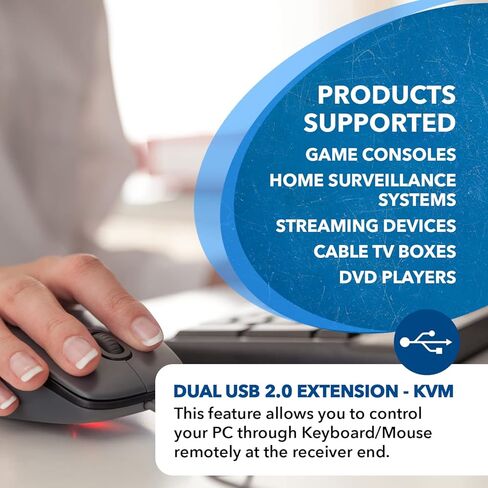 OREI KVM 4K HDMI موسع Balun عبر كابل إيثرنت CAT6/7 واحد 4K، 30 هرتز حتى 130 قدم - 2 منافذ USB 1.1، يدعم لوحة المفاتيح والماوس USB HDMI Loopout in Kuwait