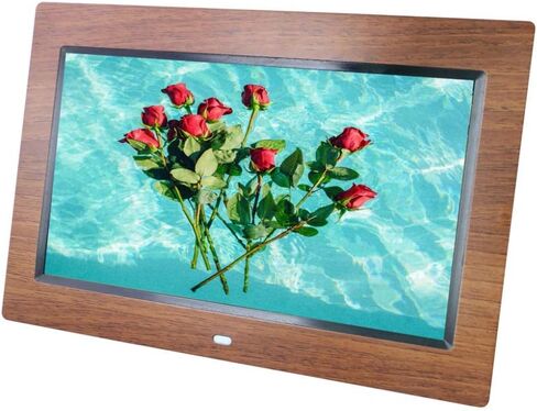 إطار صور رقمي LCD مقاس 10 بوصات، شاشة IPS عالية الدقة 1024 × 600 - آلة إعلان خشبية - مشغل موسيقى وفيديو وصور، أسود. in Kuwait