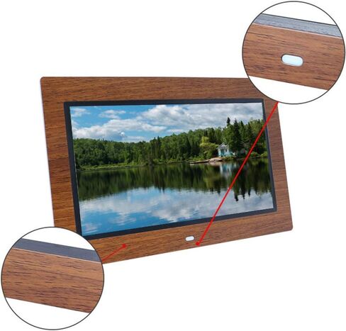 إطار صور رقمي LCD مقاس 10 بوصات، شاشة IPS عالية الدقة 1024 × 600 - آلة إعلان خشبية - مشغل موسيقى وفيديو وصور، أسود. in Kuwait