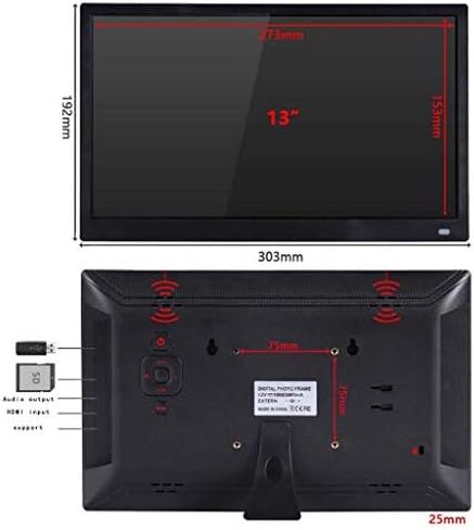 13-inch Digital Photo Frame with IPS Screen, 178° Wide Viewing Angle, Remote Control, Calendar and Clock Functions. in Saudi Arabia