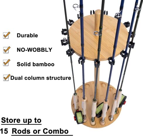 Waxaya Fishing Rod Rack, Fishing Pole Rack Holds Up to 8 Fishing Rods, Environmental and Durable Bamboo Construction, for Garage Storage Organizer in Kuwait