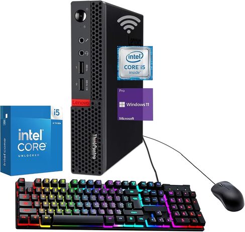Lenovo ThinkCentre M910q Desktop Mini PC, Core i5-6500 3.2GHz-3.6GHz, 8GB DDR4 RAM, 256GB SSD, WiFi, Wired Keyboard and Mouse, Windows 11 Pro (Renewed) in Saudi Arabia