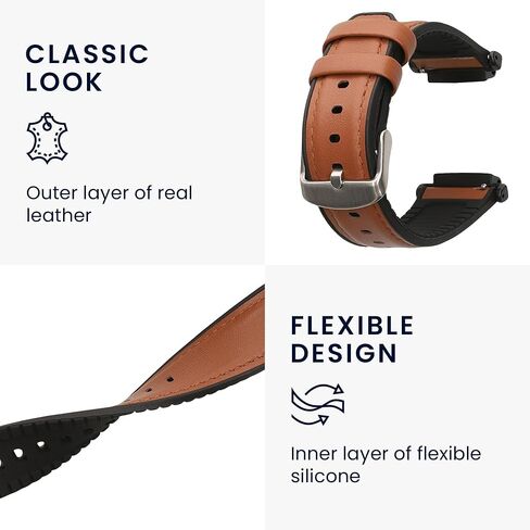 kwmobile Strap Compatible with Amazfit Active Edge (A2212) / Active Edge (A2213) Strap - Silicone and Leather Sport Wristband - Brown/Black in Kuwait