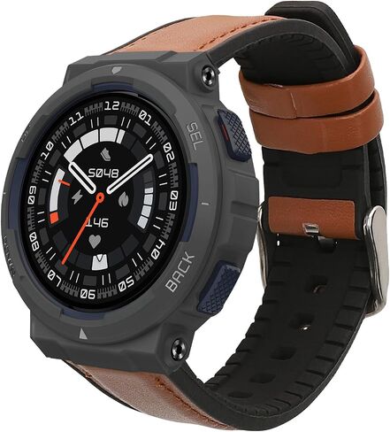 kwmobile Strap Compatible with Amazfit Active Edge (A2212) / Active Edge (A2213) Strap - Silicone and Leather Sport Wristband - Brown/Black in Kuwait