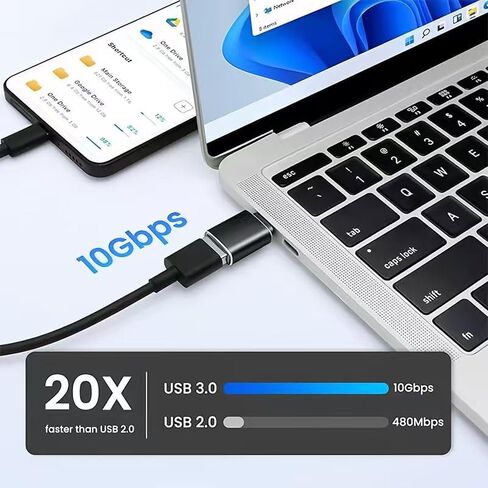 محول USB C إلى USB، قراءة سريعة، التوصيل والدفع، نقل بيانات عالي السرعة لسلسلة iPhone 16/15، iPad، MacBook، Samsung Galaxy S25/S24، أسود in Saudi Arabia