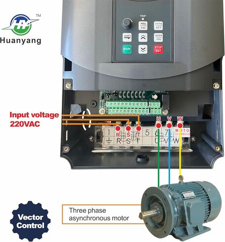 Huanyang Vector VFD محرك التردد المتغير، أحادي إلى 3 مراحل، 7.5 كيلو واط 10 حصان 220 فولت تيار متردد 34 أمبير للتحكم في سرعة المحرك، سلسلة GT in Kuwait