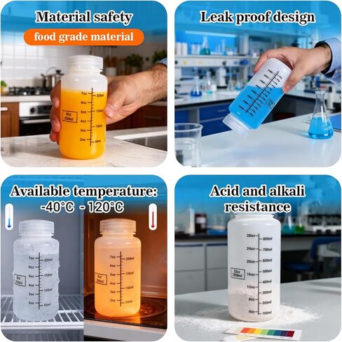 8oz Wide Mouth Plastic Bottles with Airtight Lids, Graduated Food Grade Leak Proof PP Containers Jars for Water Sample Lab Reagent Liquid Medicine Storage (Transparent, 3 Pack) in Saudi Arabia