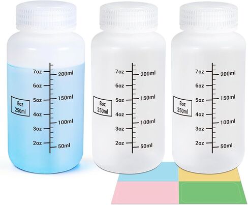 8oz Wide Mouth Plastic Bottles with Airtight Lids, Graduated Food Grade Leak Proof PP Containers Jars for Water Sample Lab Reagent Liquid Medicine Storage (Transparent, 3 Pack) in Saudi Arabia