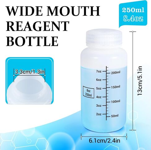 8oz Wide Mouth Plastic Bottles with Airtight Lids, Graduated Food Grade Leak Proof PP Containers Jars for Water Sample Lab Reagent Liquid Medicine Storage (Transparent, 3 Pack) in Saudi Arabia