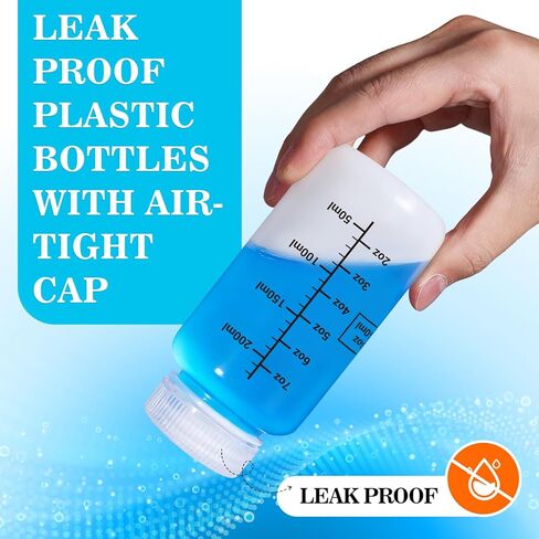8oz Wide Mouth Plastic Bottles with Airtight Lids, Graduated Food Grade Leak Proof PP Containers Jars for Water Sample Lab Reagent Liquid Medicine Storage (Transparent, 3 Pack) in Saudi Arabia