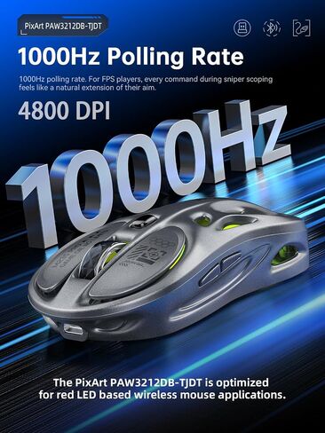 ماوس ألعاب لاسلكي، ثلاثي الوضع 2.4 جيجا/USB-C/ماوس بلوتوث، 800-4800 نقطة لكل بوصة، ماوس ألعاب بصري مريح، RGB و6 أزرار قابلة للبرمجة، 65 جرام، قابل لإعادة الشحن، للكمبيوتر الشخصي/Mac/الكمبيوتر المحمول in Saudi Arabia