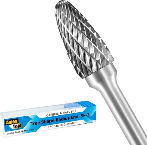 SF-5 Tungsten Carbide Burr Rotary File Tree Shape Radius End Shape Double Cut for Die Grinder Drill Bits 1/4'' Inch Diameter of Shank and 1/2'' Inch Diameter of Cutter 1'' Inch Cutter Length in Kuwait