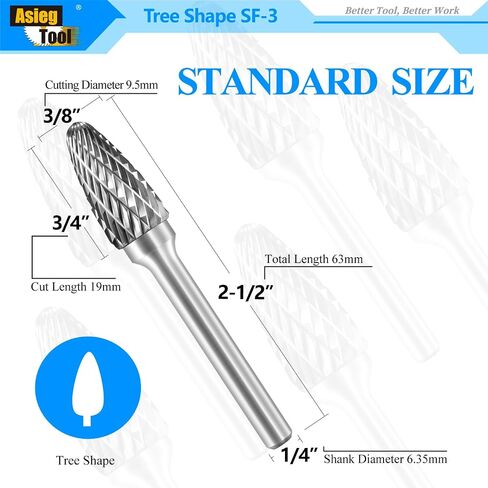 SF-5 Tungsten Carbide Burr Rotary File Tree Shape Radius End Shape Double Cut for Die Grinder Drill Bits 1/4'' Inch Diameter of Shank and 1/2'' Inch Diameter of Cutter 1'' Inch Cutter Length in Kuwait