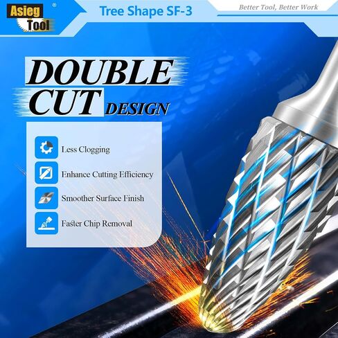 SF-5 Tungsten Carbide Burr Rotary File Tree Shape Radius End Shape Double Cut for Die Grinder Drill Bits 1/4'' Inch Diameter of Shank and 1/2'' Inch Diameter of Cutter 1'' Inch Cutter Length in Kuwait