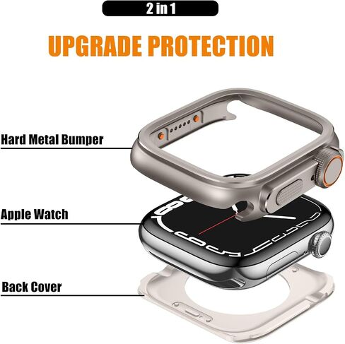 2 in 1 Rugged Metal Case Compatible with Apple Watch Series 11/10 46mm, Turn 46mm into Ultra 3/2/1 Seamlessly Bumper Protector Case with Watch Crown + Back Cover for iwatch, Titanium in Kuwait
