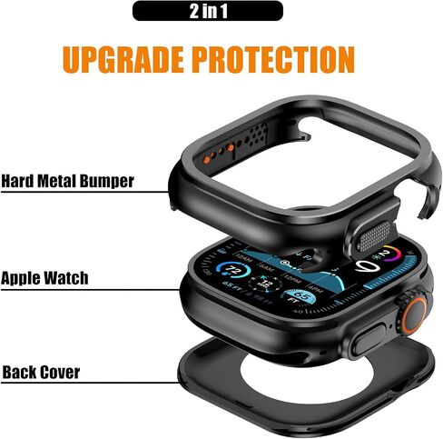 حافظة معدنية متينة 2 في 1 متوافقة مع Apple Watch Series 11/10 46 ملم، تحول 46 ملم إلى Ultra 3/2/1 حافظة حماية ممتصة للصدمات مع تاج الساعة + غطاء خلفي لساعة iwatch، تيتانيوم in Kuwait