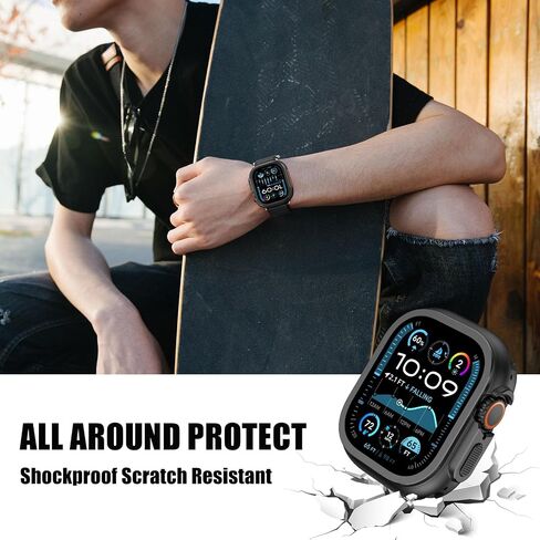 حافظة معدنية متينة 2 في 1 متوافقة مع Apple Watch Series 11/10 46 ملم، تحول 46 ملم إلى Ultra 3/2/1 حافظة حماية ممتصة للصدمات مع تاج الساعة + غطاء خلفي لساعة iwatch، تيتانيوم in Kuwait