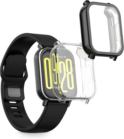 حافظة kwmobile متوافقة مع حافظة Xiaomi Redmi Watch 5 Active - 2X غطاء سيليكون لتتبع اللياقة البدنية من مادة TPU - شفاف/أسود in Saudi Arabia