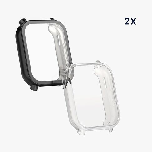 حافظة kwmobile متوافقة مع حافظة Xiaomi Redmi Watch 5 Active - 2X غطاء سيليكون لتتبع اللياقة البدنية من مادة TPU - شفاف/أسود in Saudi Arabia