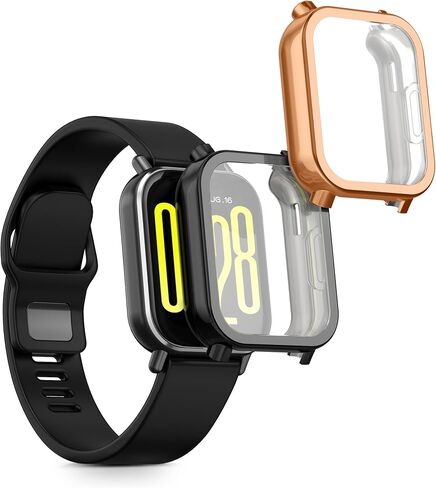 حافظة kwmobile متوافقة مع حافظة Xiaomi Redmi Watch 5 Active - 2X غطاء سيليكون لتتبع اللياقة البدنية من مادة TPU - شفاف/أسود in Saudi Arabia