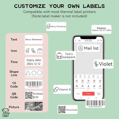 إعادة تعبئة شريط صانع الملصقات EEBBL D30 P21، 15 × 30 مم (0.59 بوصة × 1.2 بوصة) ملصقات طباعة ملصقات حرارية متوافقة مع ورق الطباعة المُكيَّف لطابعة الملصقات المحمولة D30 للمكتب، 230 ملصق/لفة، 5 لفات (أبيض) in Kuwait