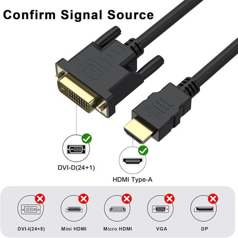 كابل محول Wanme HDMI إلى DVI، توصيل وتشغيل عالي السرعة ثنائي الاتجاه 1080 بكسل، محول DVI إلى HDMI للتلفزيون/الشاشة/بطاقة الفيديو/بطاقة الرسومات (4.9FT) in Saudi Arabia