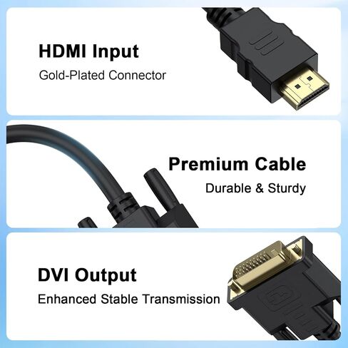 كابل محول Wanme HDMI إلى DVI، توصيل وتشغيل عالي السرعة ثنائي الاتجاه 1080 بكسل، محول DVI إلى HDMI للتلفزيون/الشاشة/بطاقة الفيديو/بطاقة الرسومات (4.9FT) in Saudi Arabia