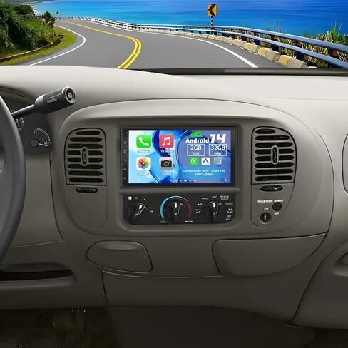 راديو ستيريو للسيارة Android 14 Double Din متوافق مع Ford F150 1997-2004، 2G+32G 7 بوصات راديو سيارة تعمل باللمس مع تشغيل لاسلكي Android Auto GPS WiFi Bluetooth RDS DSP SWC Mic كاميرا احتياطية in Kuwait