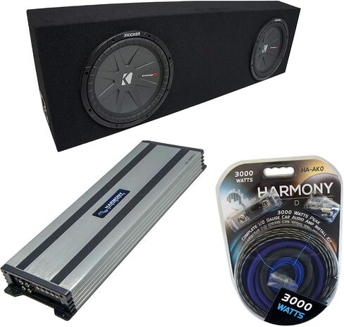 Harmony Audio Universal Regular Cab Truck Kicker Bundle CompR CWR12 Dual 12" Black Sub Box Enclosure & Harmony HA-A1500.1 Amp in Saudi Arabia