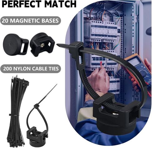 20PCS Magnetic Zip Tie Mount, Multipurpose Magnetic Cable Management Mount, 20 Mounts and 200 High Strength Nylon Cable Ties, Supplies for Organizing Cables and Wires (Vertical Load 7.5lbs) in Saudi Arabia