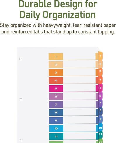 Avery Eco-Friendly 12 Tab Dividers for 3 Ring Binders, Customizable Table of Contents, 3 Sets (11083) in Kuwait