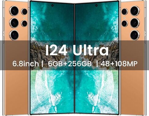 هاتف ذكي I24 Ultra 5G غير مقفل، 16 جيجابايت + 512 جيجابايت هاتف خلوي غير مقفل بالكامل لنظام Android 13، 6.8 بوصة هاتف خلوي غير مقفل، 6800 مللي أمبير، كاميرا مزدوجة 48 ميجابكسل + 108 ميجابكسل/شريحة اتصال مزدوجة/قفل بصمة الإصبع/وجه (برتقالي تيتانيوم) in Kuwait