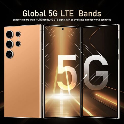 هاتف ذكي I24 Ultra 5G غير مقفل، 16 جيجابايت + 512 جيجابايت هاتف خلوي غير مقفل بالكامل لنظام Android 13، 6.8 بوصة هاتف خلوي غير مقفل، 6800 مللي أمبير، كاميرا مزدوجة 48 ميجابكسل + 108 ميجابكسل/شريحة اتصال مزدوجة/قفل بصمة الإصبع/وجه (برتقالي تيتانيوم) in Kuwait