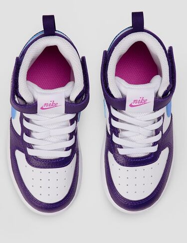 Nike Boys Court Borough Mid 2 Leather Athletic Shoes, White/White, 5 Big Kid in Saudi Arabia